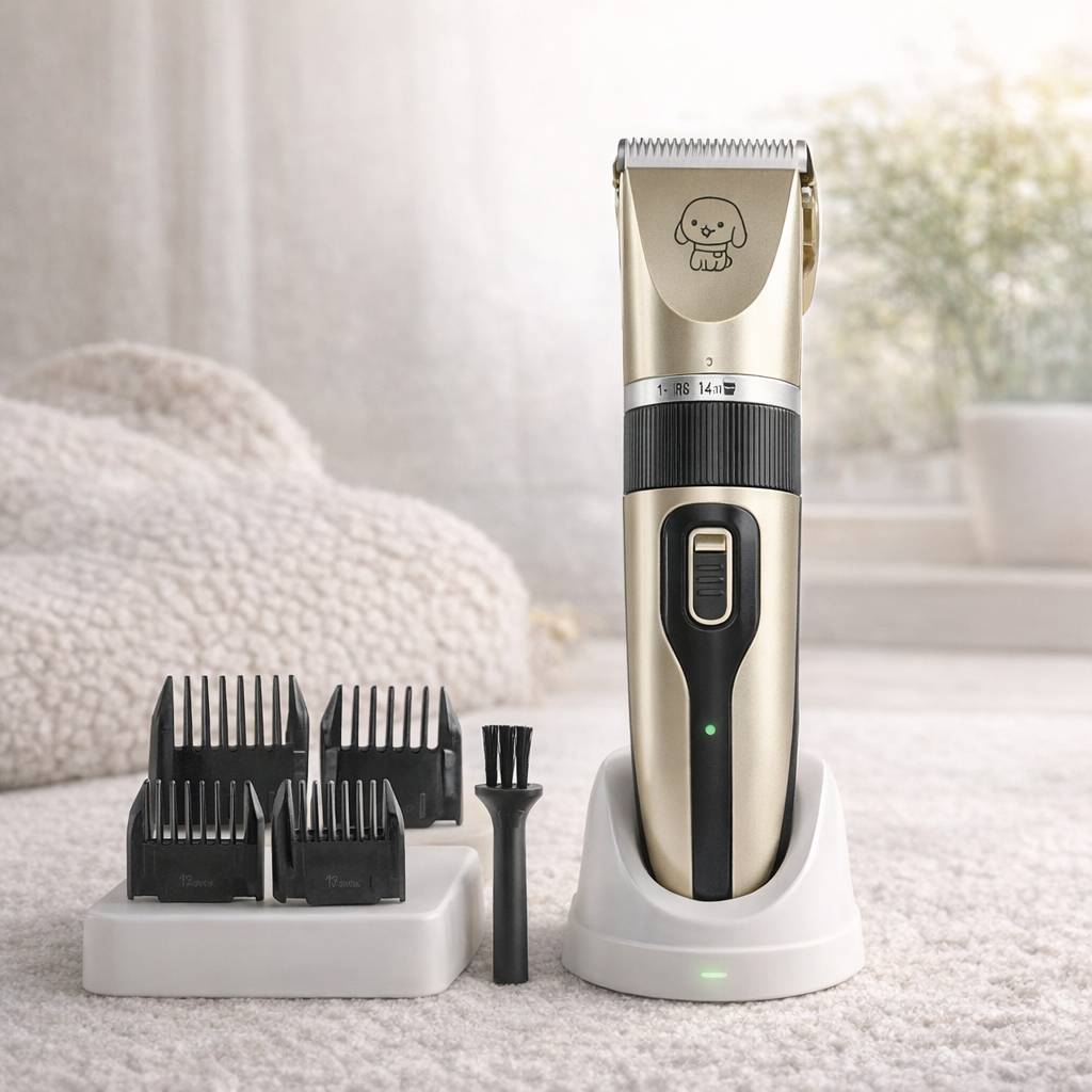 Cordless low noise pet grooming clipper kit with attachments for dogs and cats at home