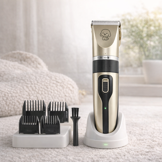 Cordless low noise pet grooming clipper kit with attachments for dogs and cats at home