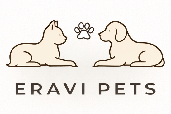 ERAVI PETS logo with cat and dog minimalist beige design