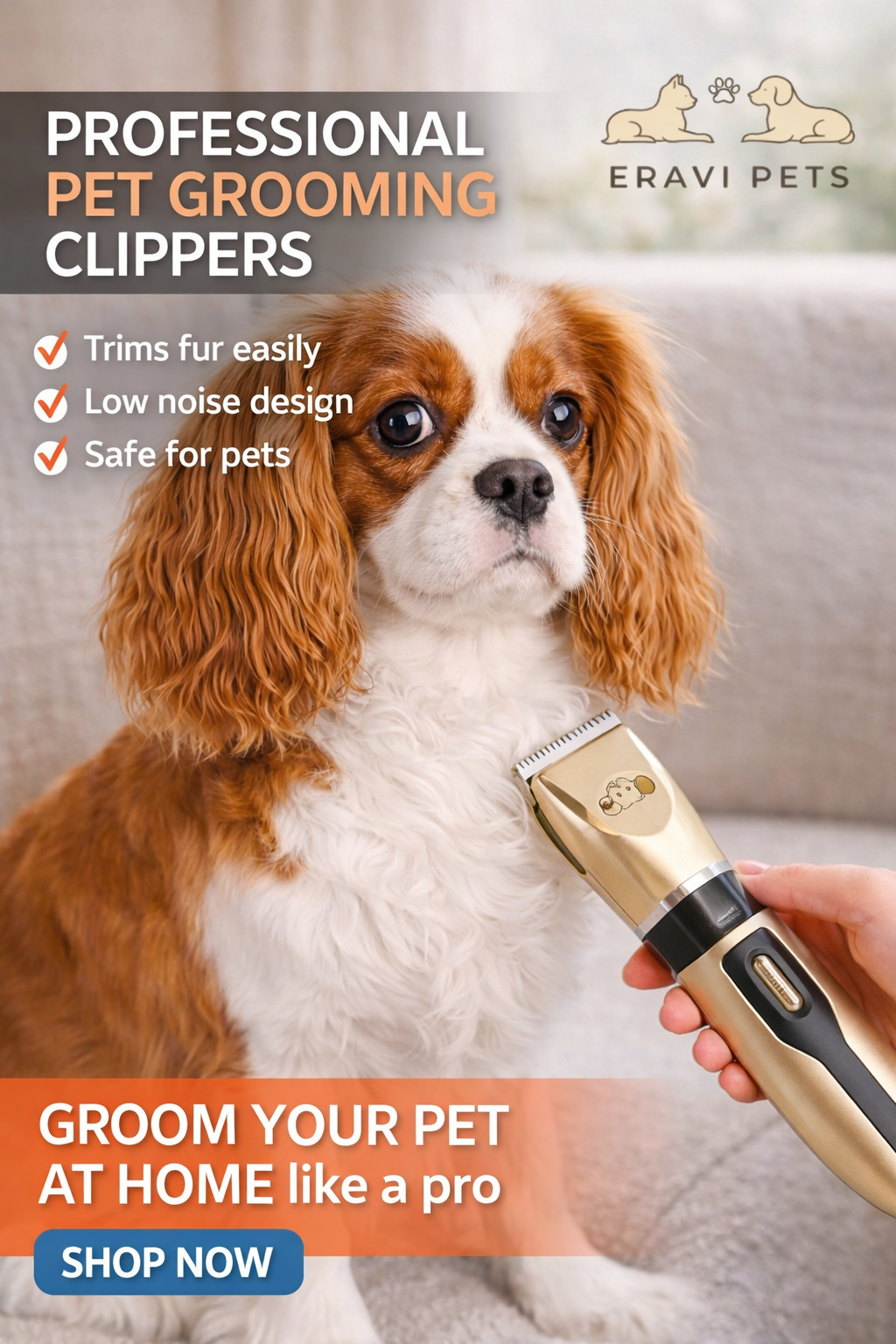 Professional pet grooming clipper for dogs, low noise cordless dog hair trimmer for home use, safe and easy grooming tool